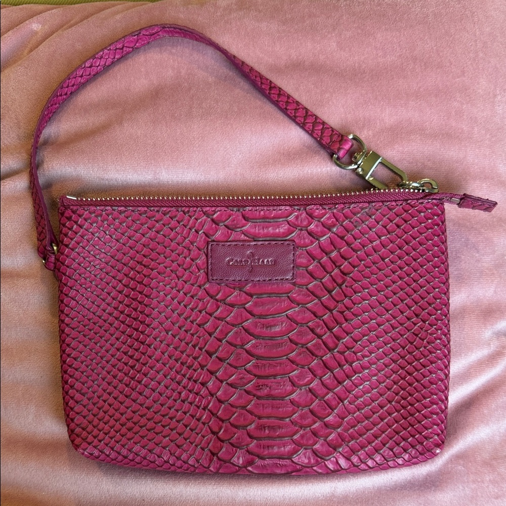 Cole Haan Pink Embossed Python-Texture Wristlet Clutch. NEW! NWOT!
